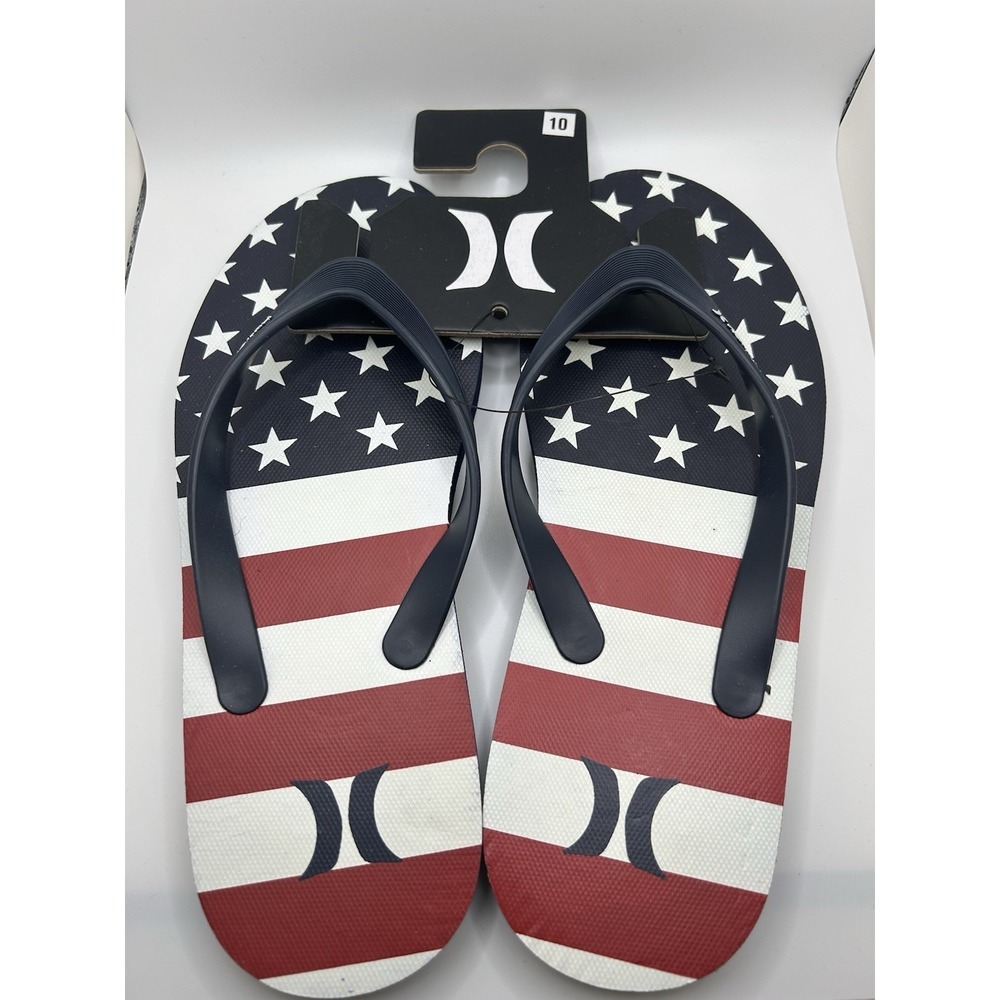 Hurley Mens Size 10 Red/White/Blue Stars & Stripes Flip Flops/Sandals USA